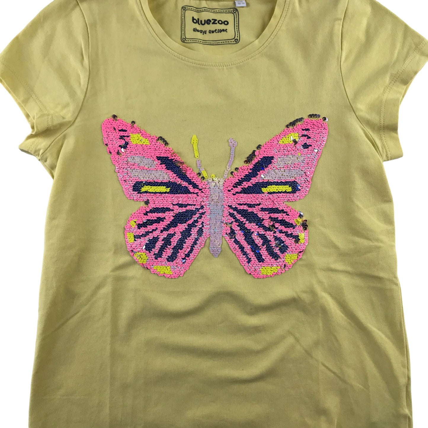 Bluezoo t-shirt 10-11 years yellow sequin butterfly short sleeve