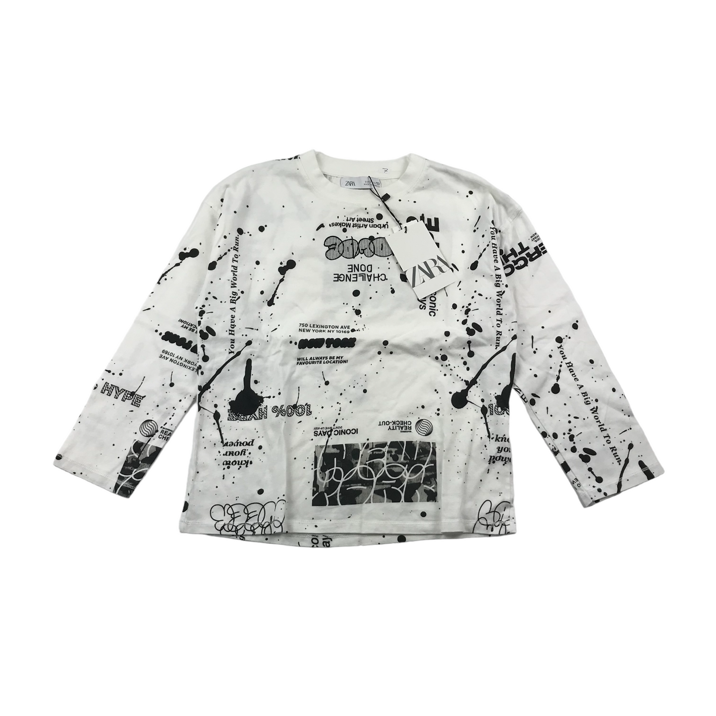 Zara Black and White Mixed Print T-shirt Age 7