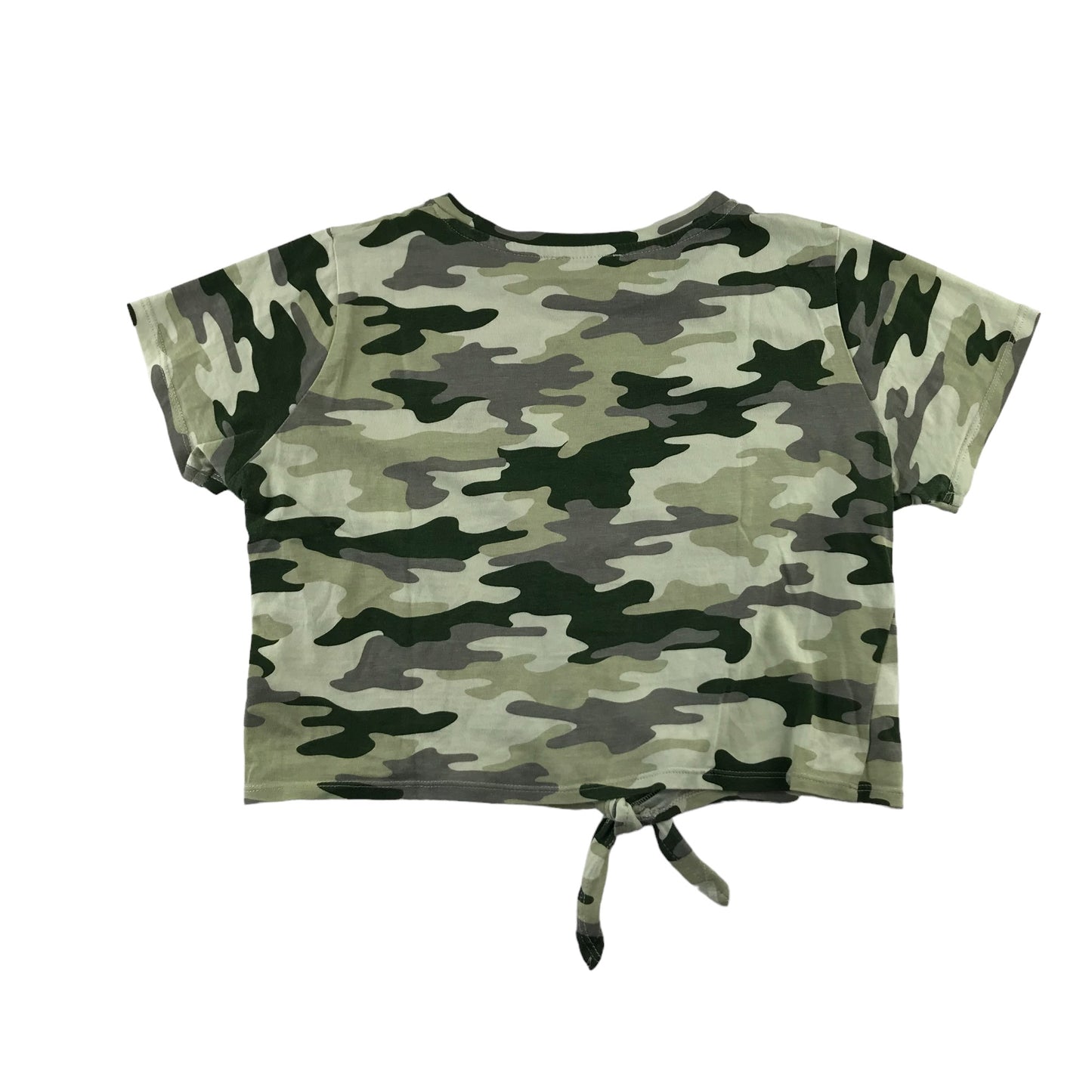 Primark t-shirt 10-11 years khaki camo cropped short sleeve sequin palm tree