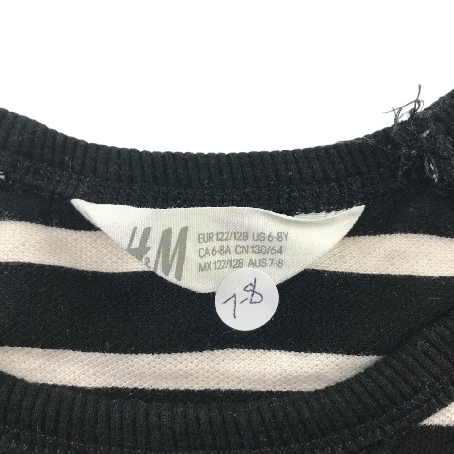 H&M Jumper Age 7 Black and White Horizontal Stripes Cotton