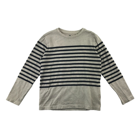 Uniqlo Jumper Age 7 Grey With Black Stripes Over Chest Cotton