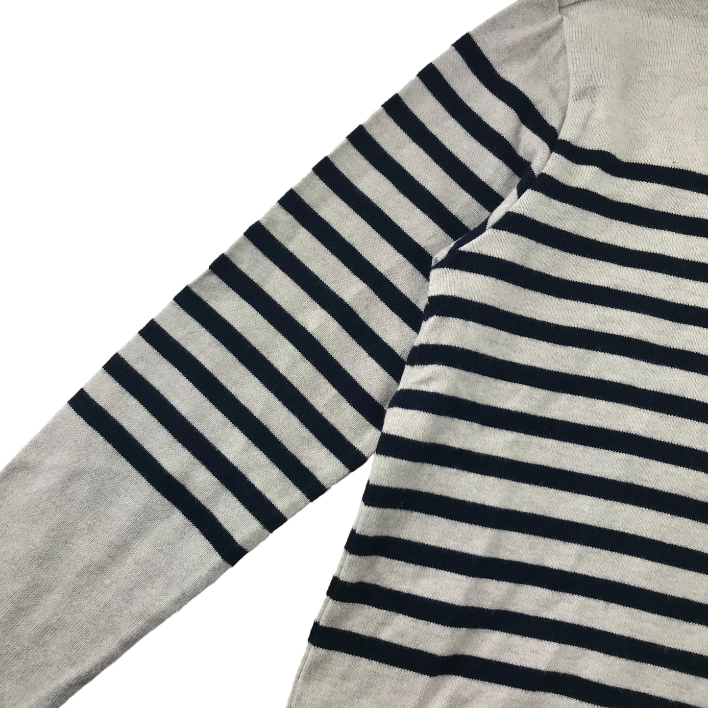 Uniqlo Jumper Age 7 Grey With Black Stripes Over Chest Cotton