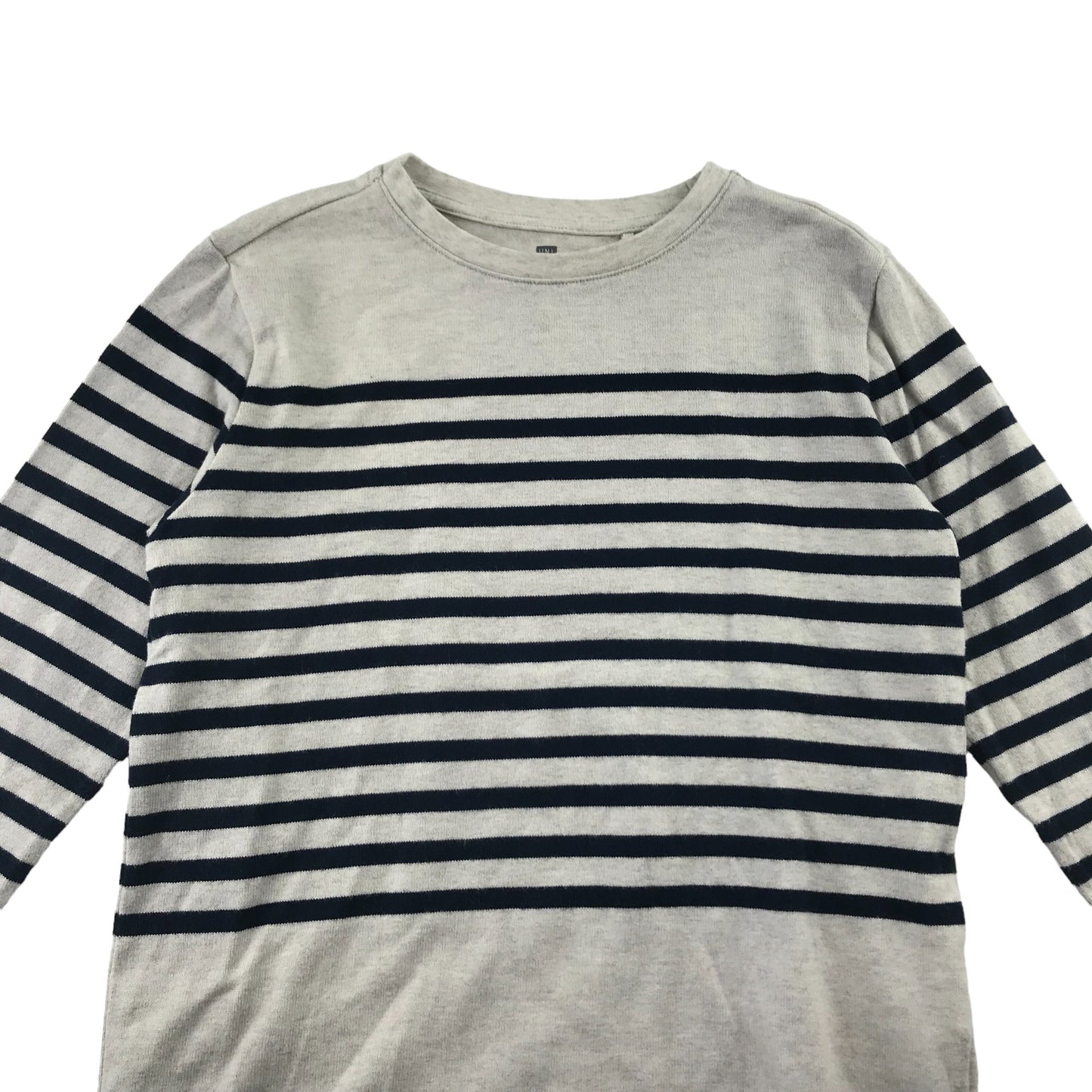 Uniqlo Jumper Age 7 Grey With Black Stripes Over Chest Cotton