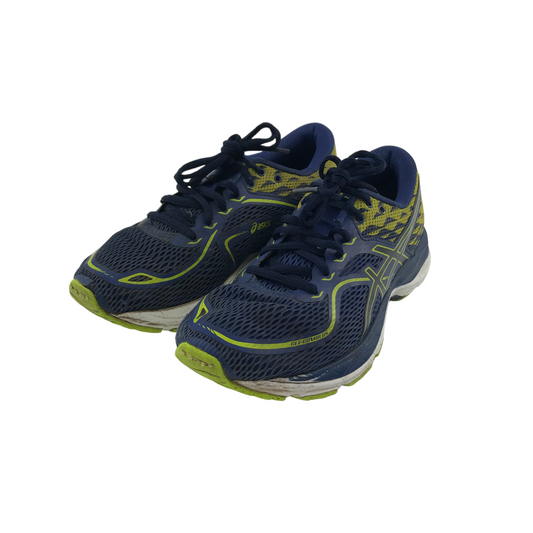 Asics Running Trainers Shoe Size 3.5 Navy and Yellow with Laces