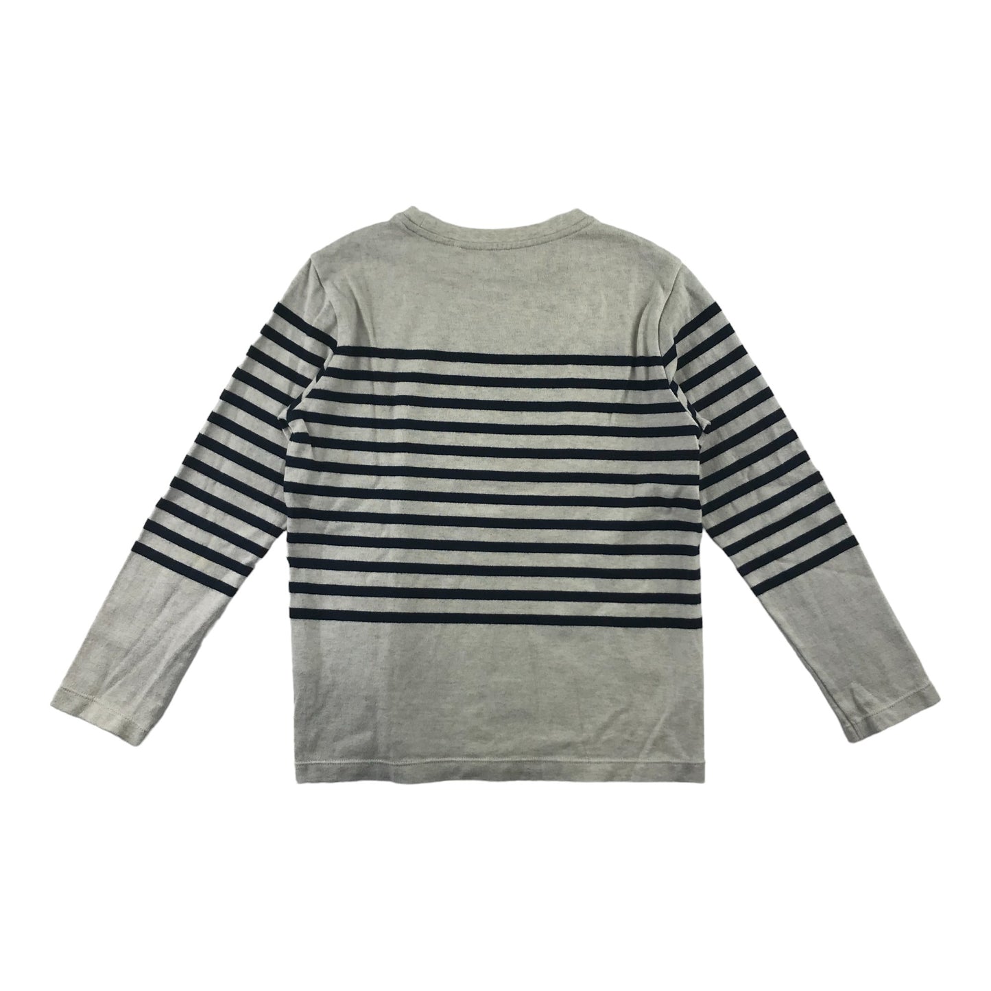 Uniqlo Jumper Age 7 Grey With Black Stripes Over Chest Cotton