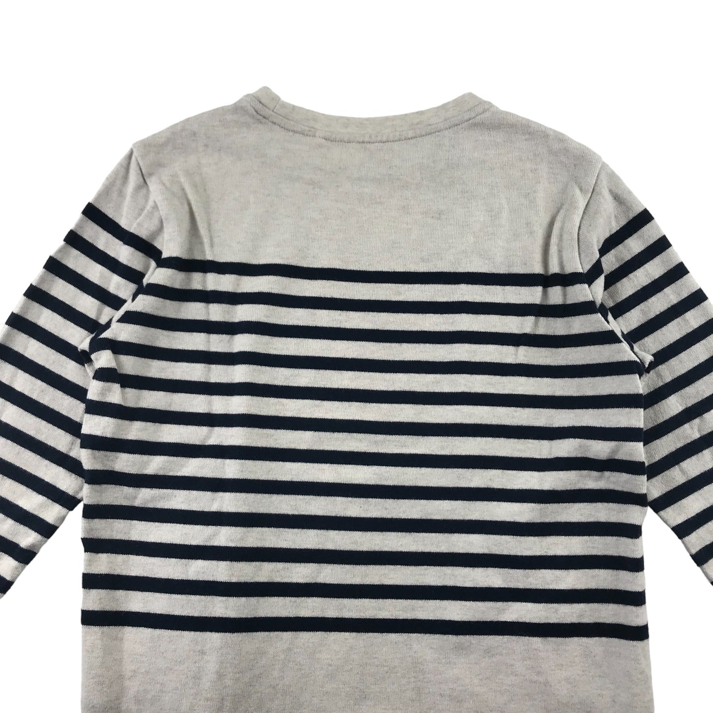 Uniqlo Jumper Age 7 Grey With Black Stripes Over Chest Cotton