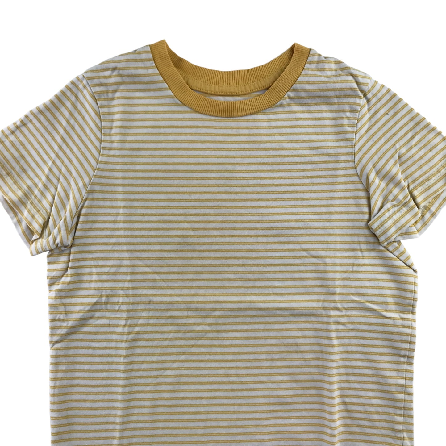 Nutmeg t-shirt 5-6 years yellow and white stripy short sleeve cotton