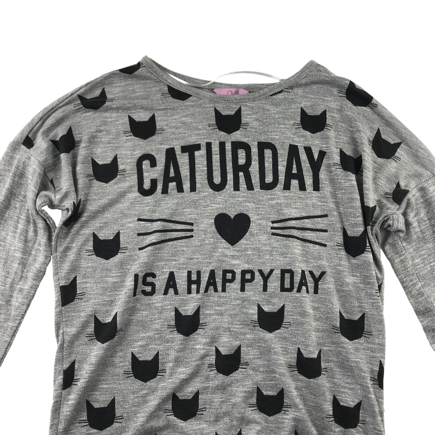 OVS Knitted Jumper Age 13 Grey Cat Print
