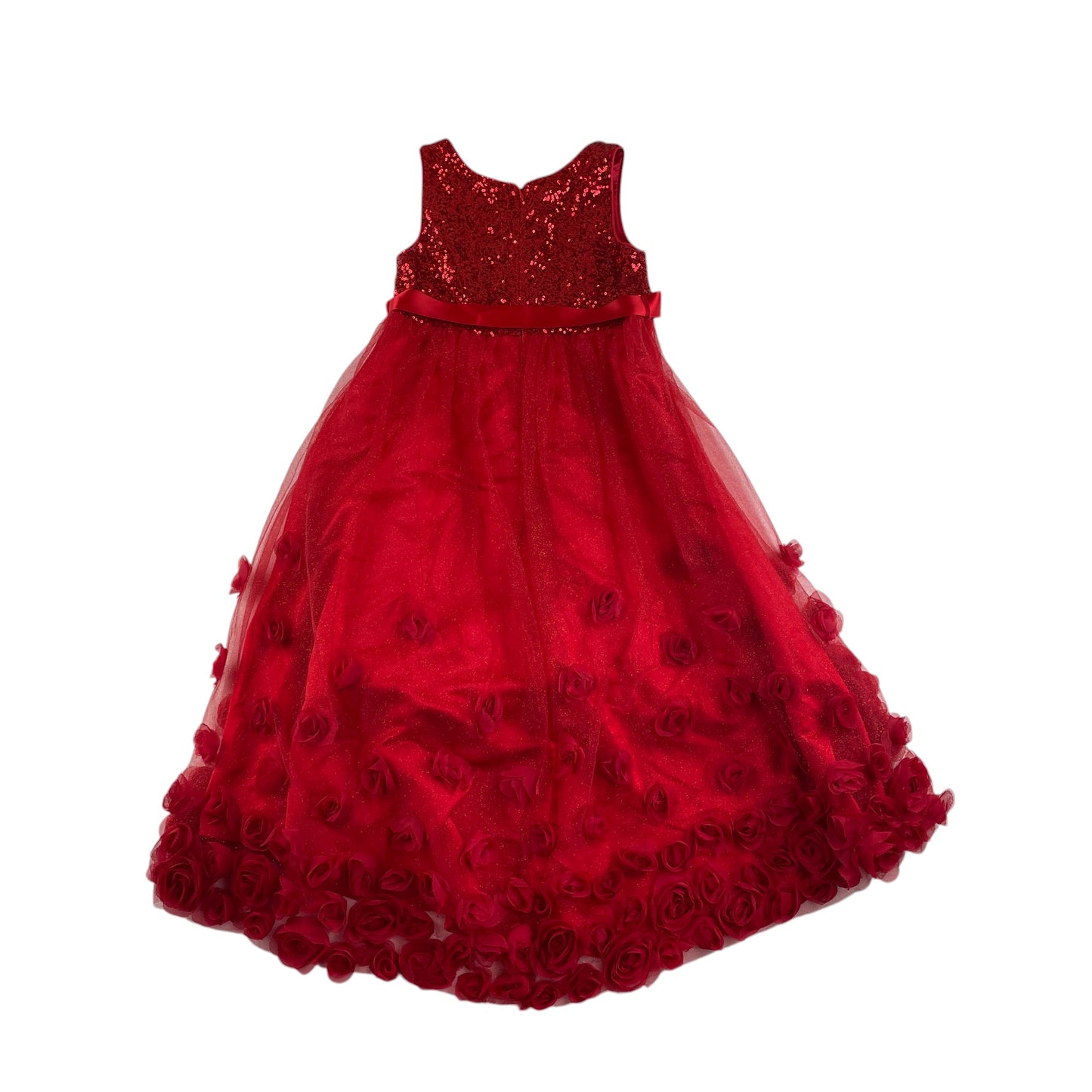 Monsoon dress 8-9 years red sequin top with rose detailed uneven hem