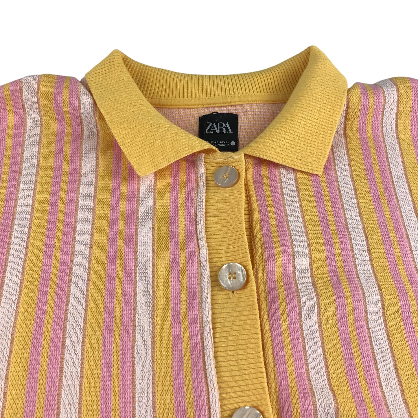 Zara cardigan women's size S pink and yellow stripy button up with collars