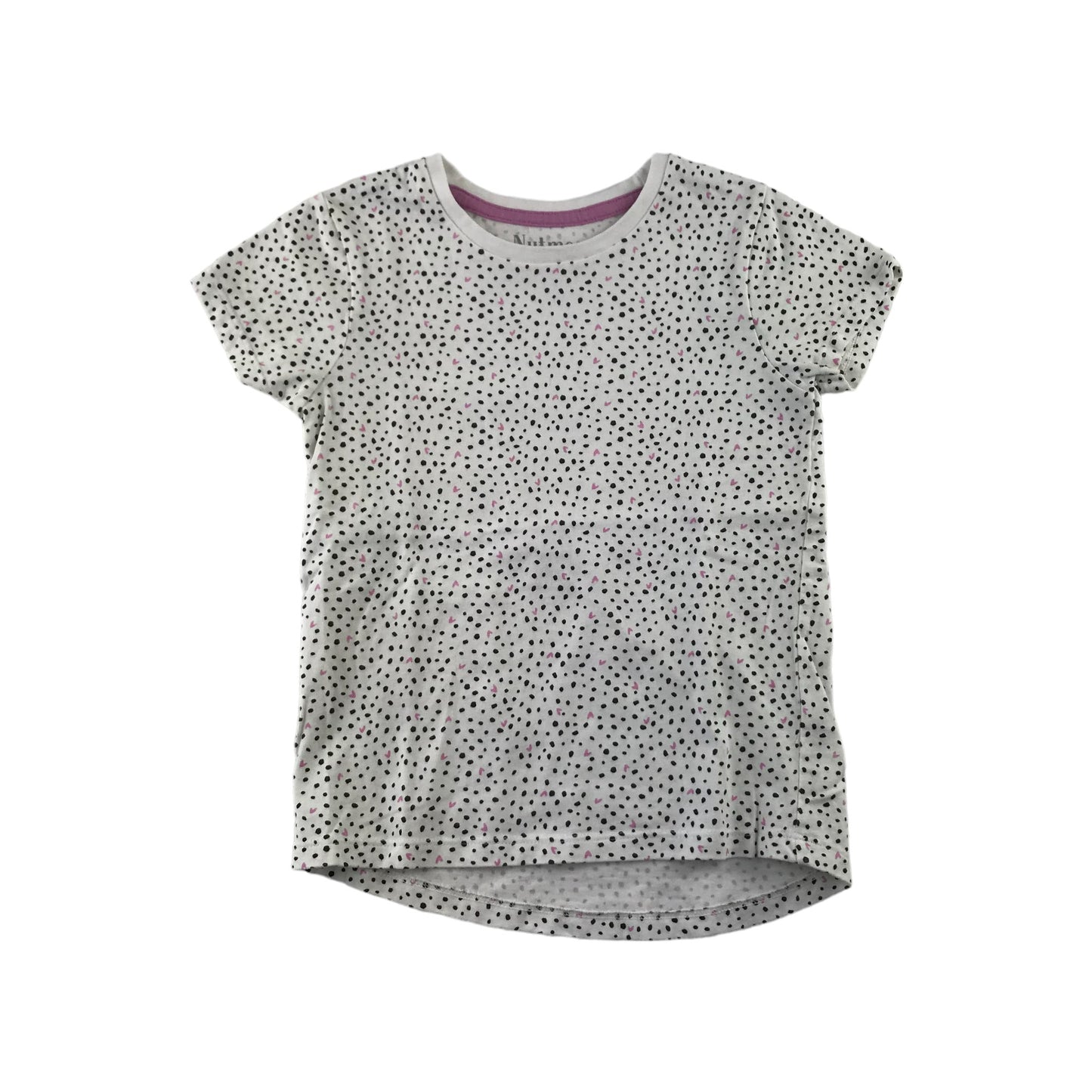 Nutmeg t-shirt 5-6 years white spot and love heart print pattern cotton