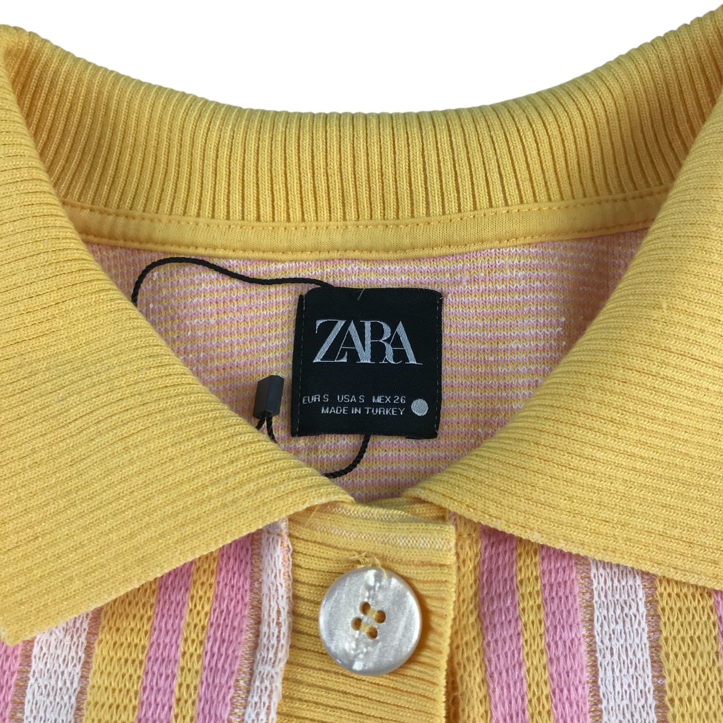 Zara cardigan women's size S pink and yellow stripy button up with collars