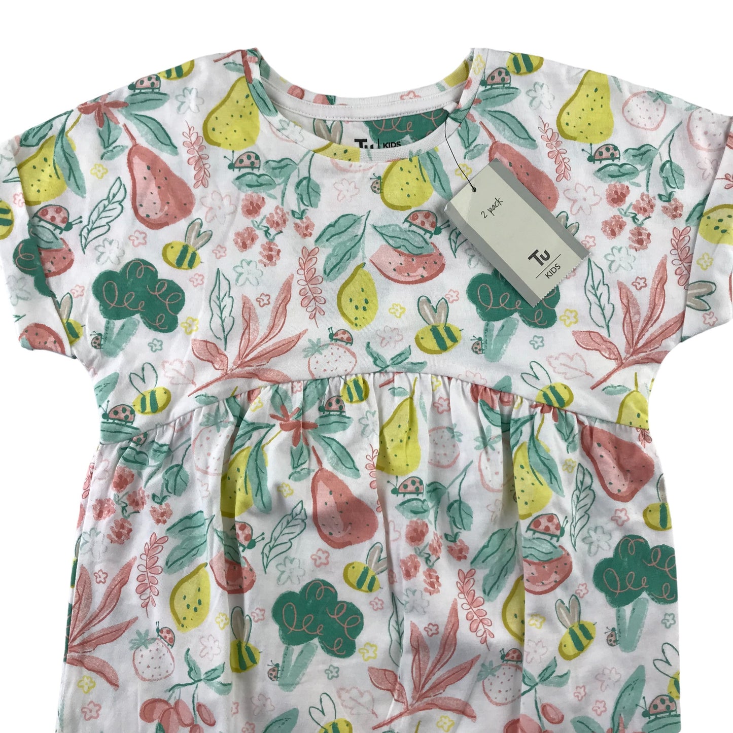 Tu t-shirt 5-6 years white and multicolour flowers bees and fruit cotton