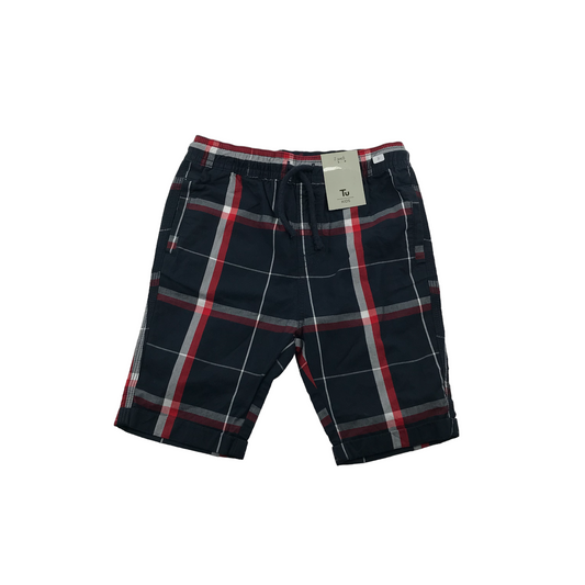 Tu Navy Blue and Red Checked Cotton Shorts Age 7