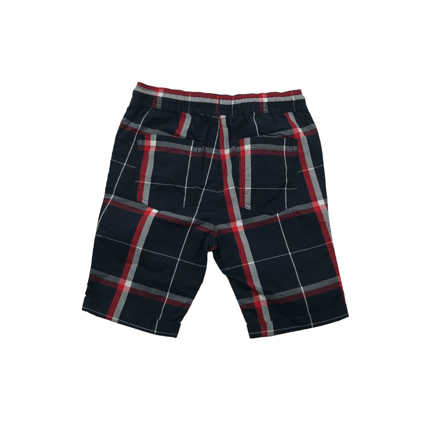 Tu Navy Blue and Red Checked Cotton Shorts Age 7