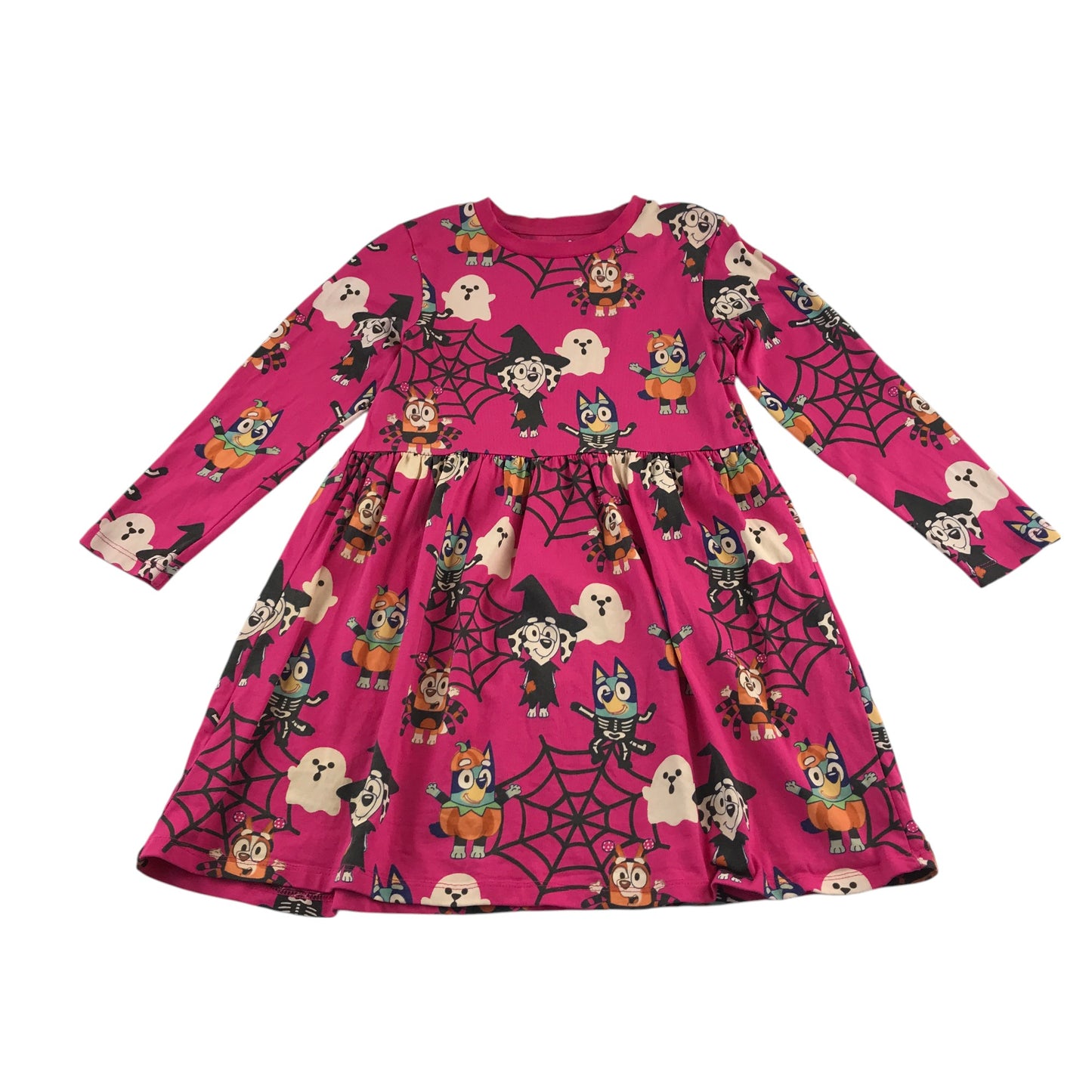Nutmeg dress 5-6 years bright pink Bluey Halloween pattern cotton