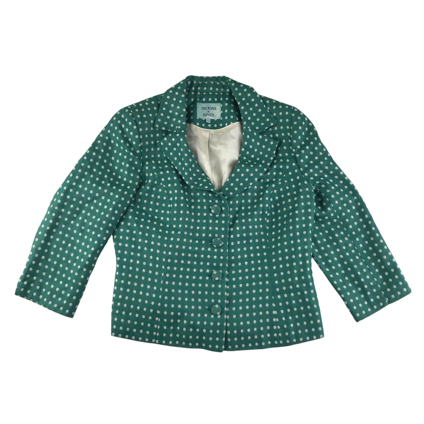 Dickins & Jones blazer women size UK14 green polka dot design wool blend