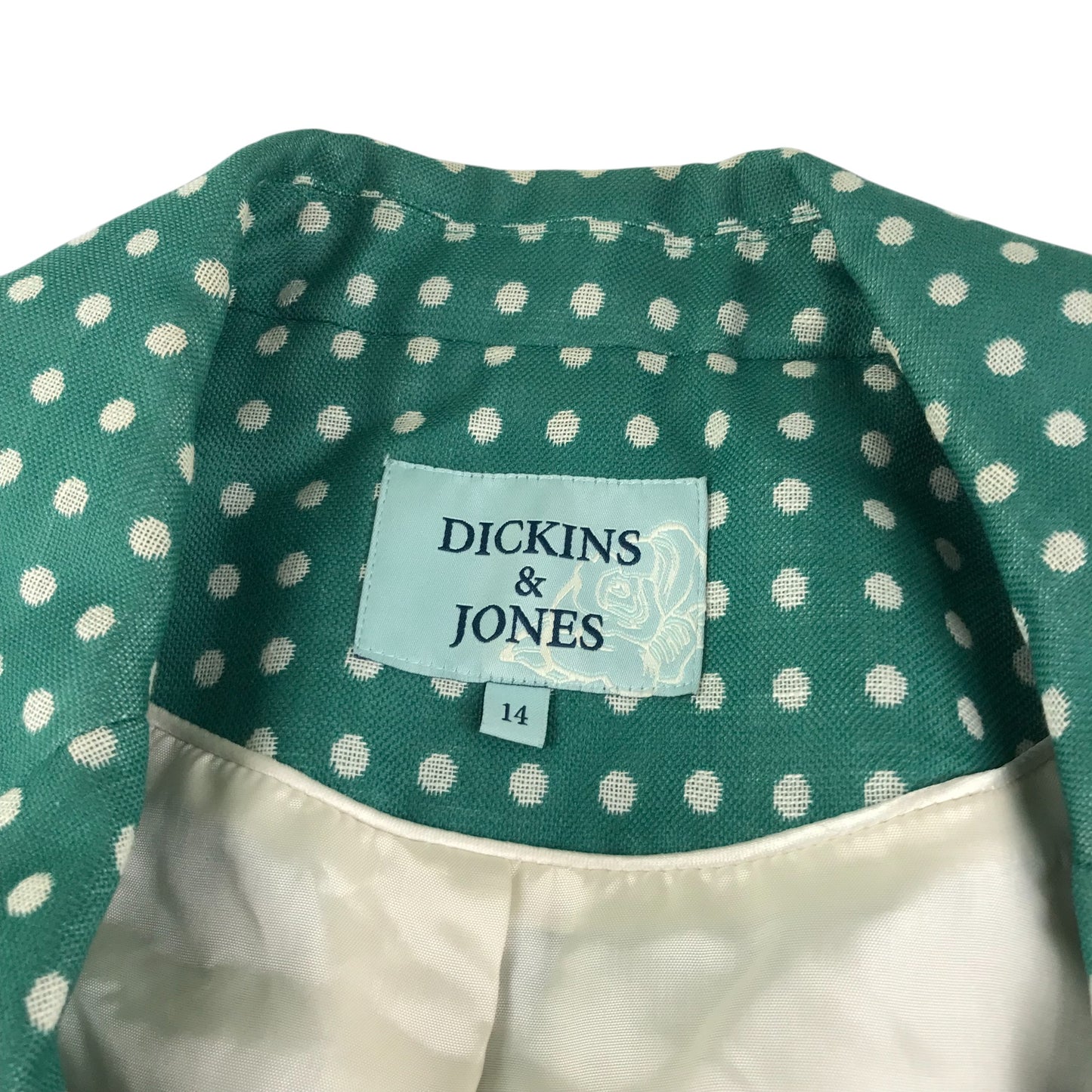 Dickins & Jones blazer women size UK14 green polka dot design wool blend