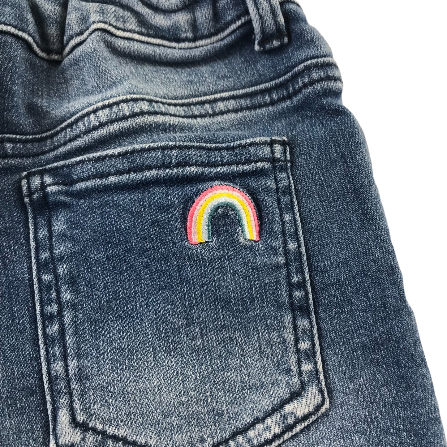 Joules Shorts Age 6 Blue Denim with Rainbow and Rabbit Embroidery