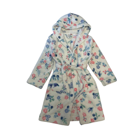 John Lewis Dressing Gown Age 7 White Floral Hooded