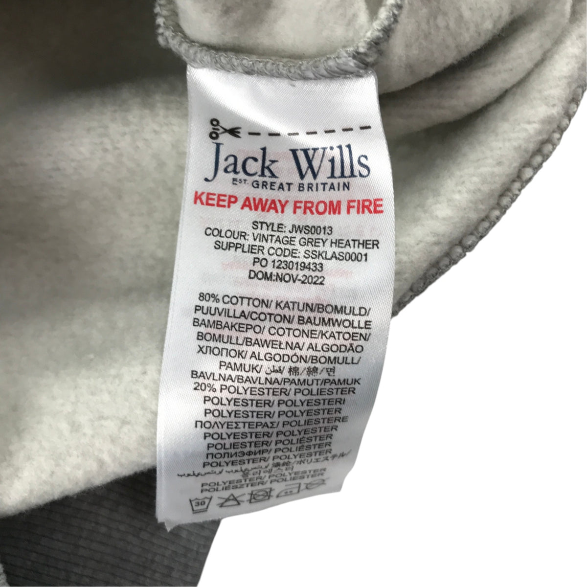Jack Wills 10-11 years grey hoodie cotton polyester