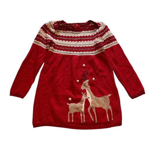 Jingles and Joy 5-6 years red knitted festive dress cotton mix