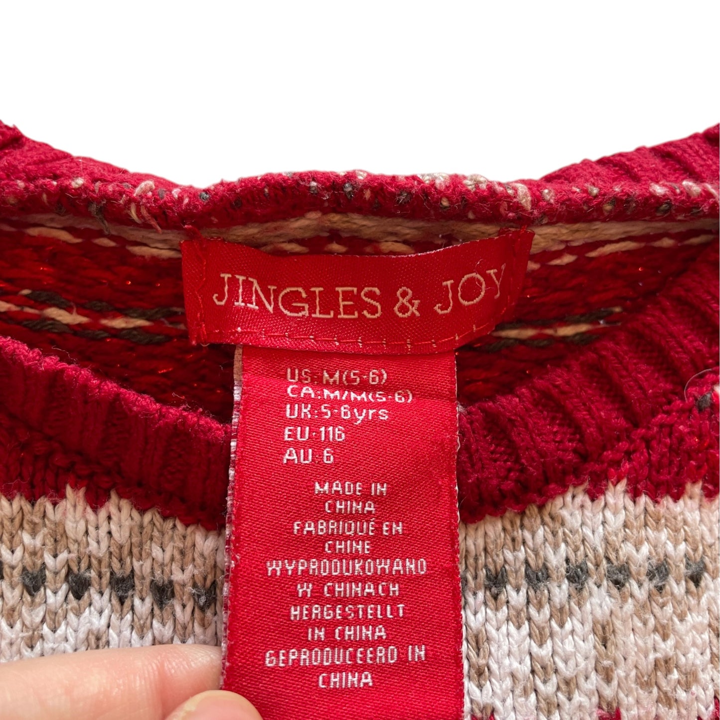Jingles and Joy 5-6 years red knitted festive dress cotton mix