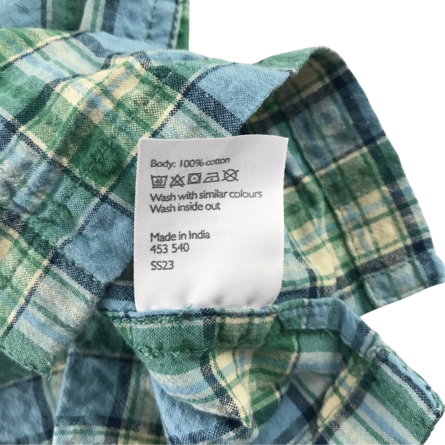 John Lewis 5 years green check shirt cotton