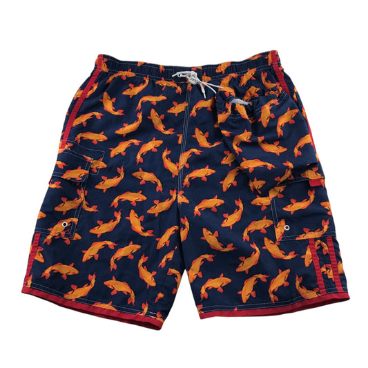 John Lewis 12-13 years blue and orange swim trunks koi fish polyester