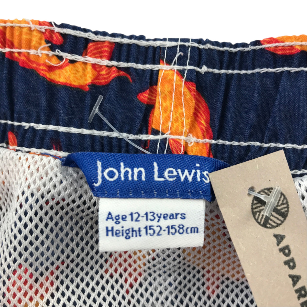 John Lewis 12-13 years blue and orange swim trunks koi fish polyester