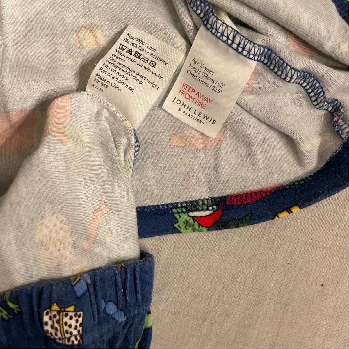 John Lewis 12-13 years navy blue pyjama set Christmas dinosaur cotton