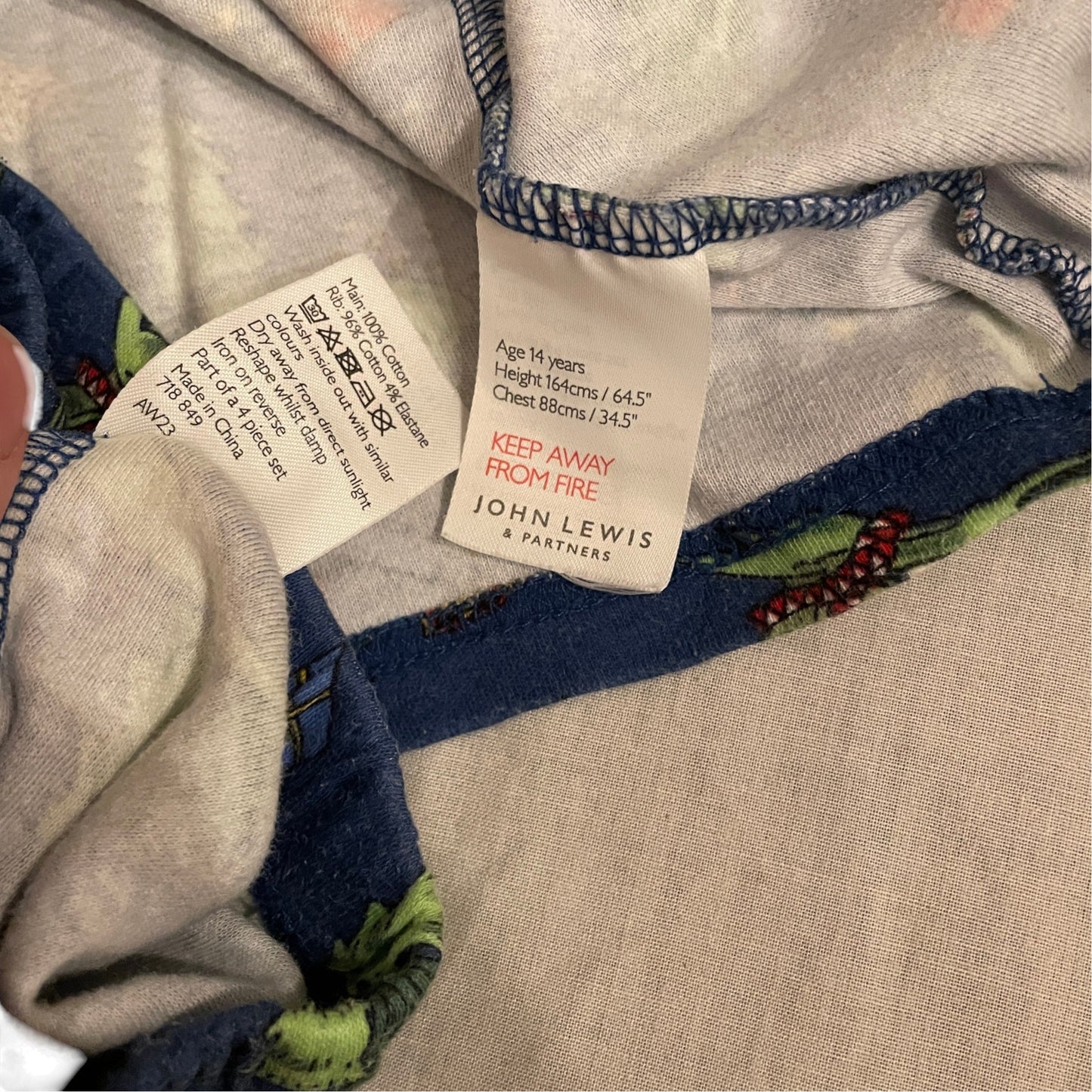 John Lewis 13-14 years navy blue pyjama set Christmas dinosaur cotton