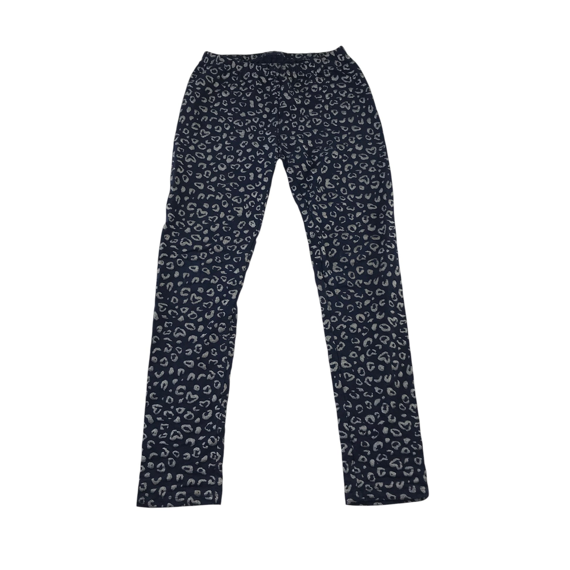 John lewis 10-11 years navy blue and sparkly leopard spot leggings cotton elastane