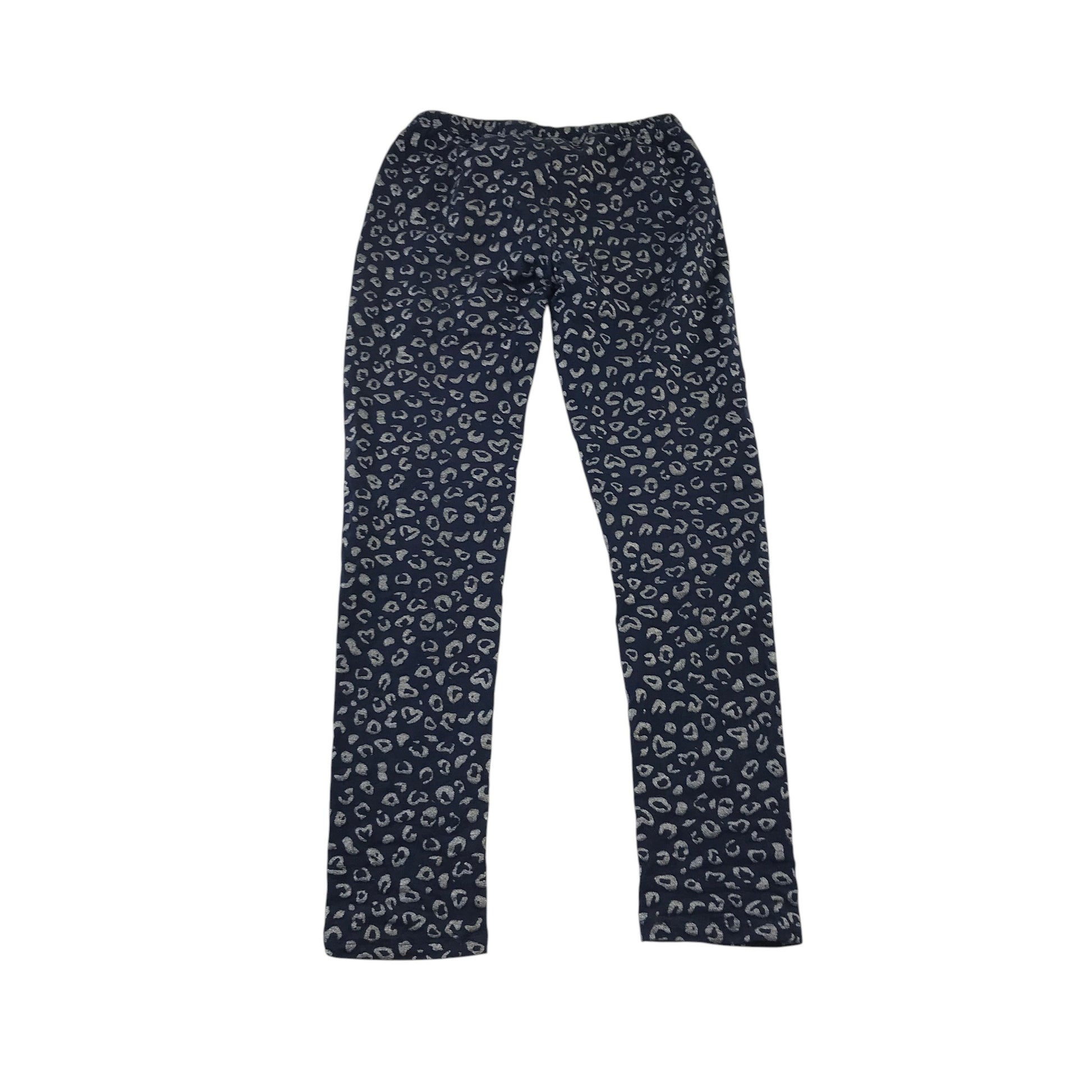 John lewis 10-11 years navy blue and sparkly leopard spot leggings cotton elastane