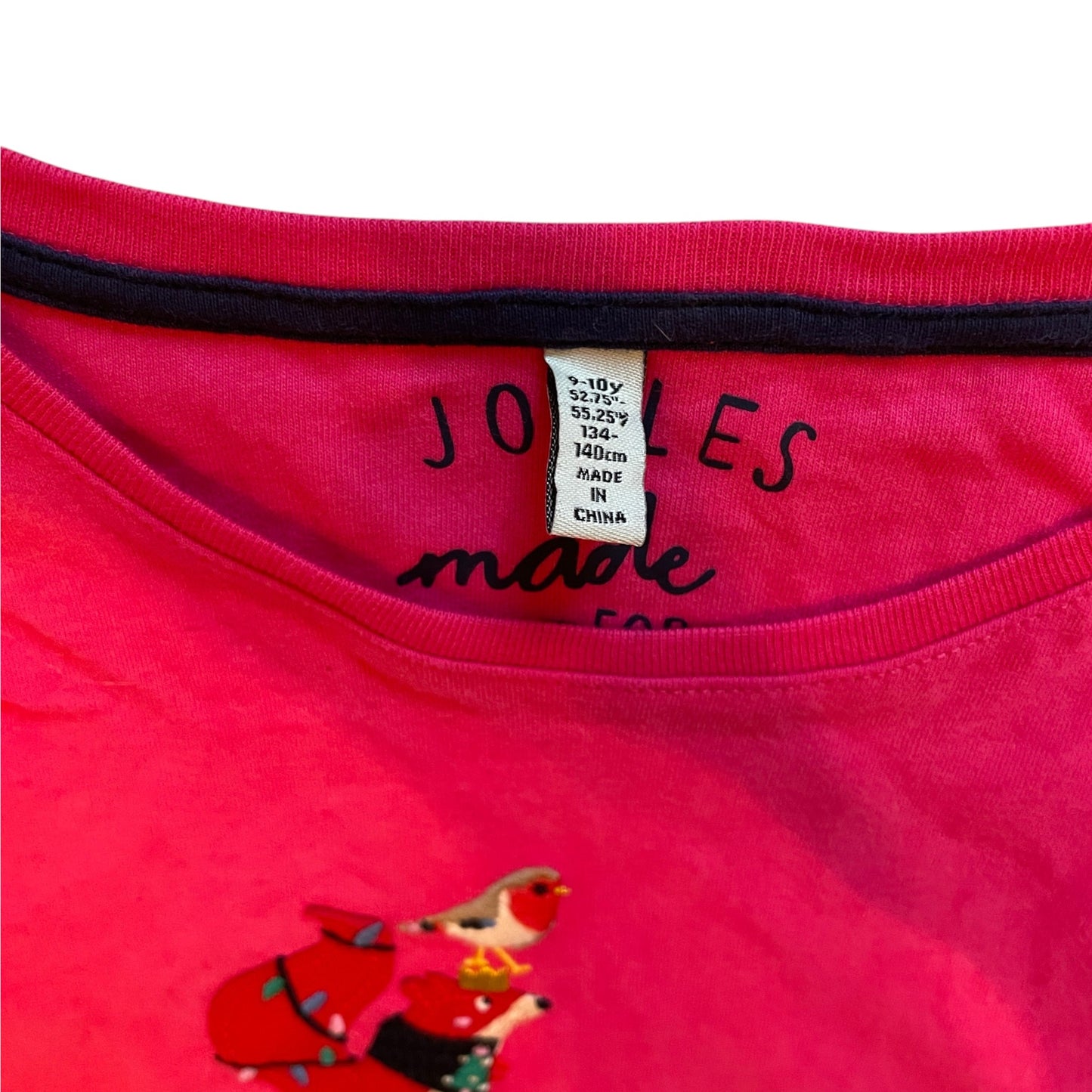 Joules 9-10 years pink t-shirt Christmas animals cotton