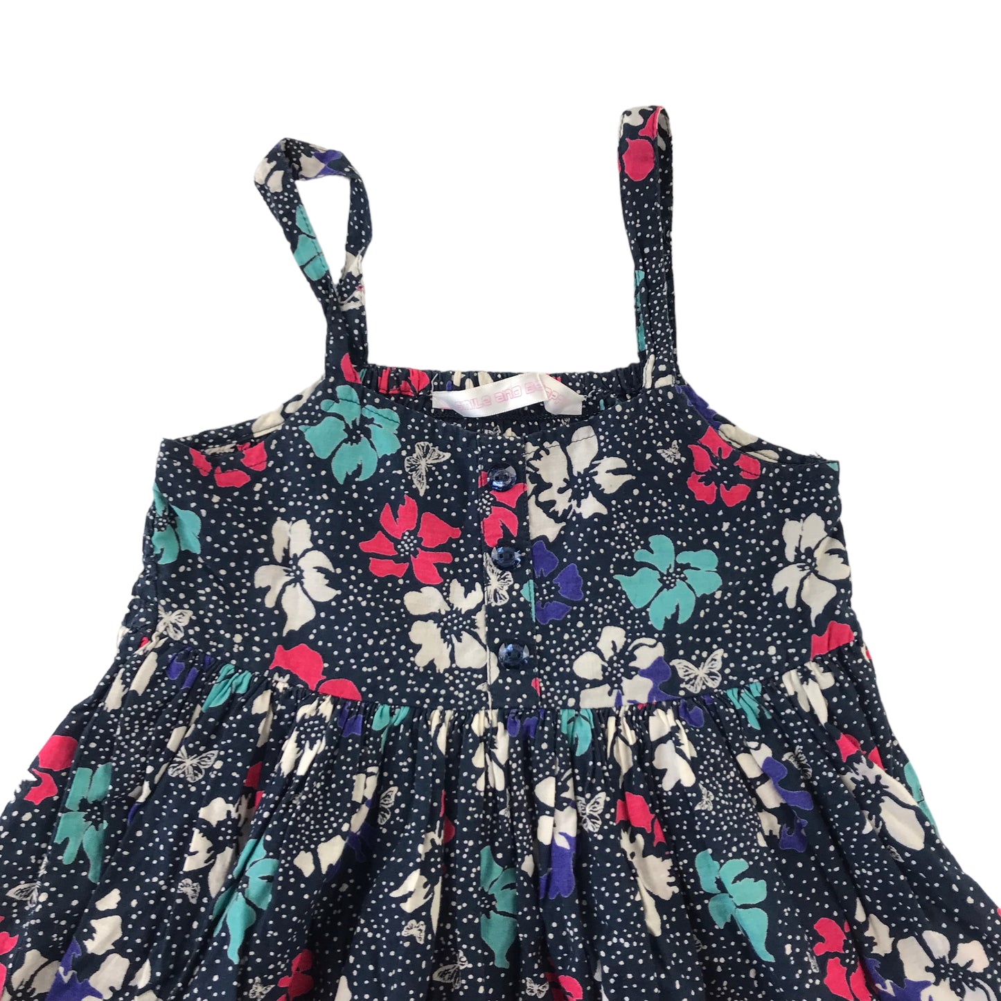 Matalan Dress Age 4 Navy Blue Floral Print Pattern Cotton