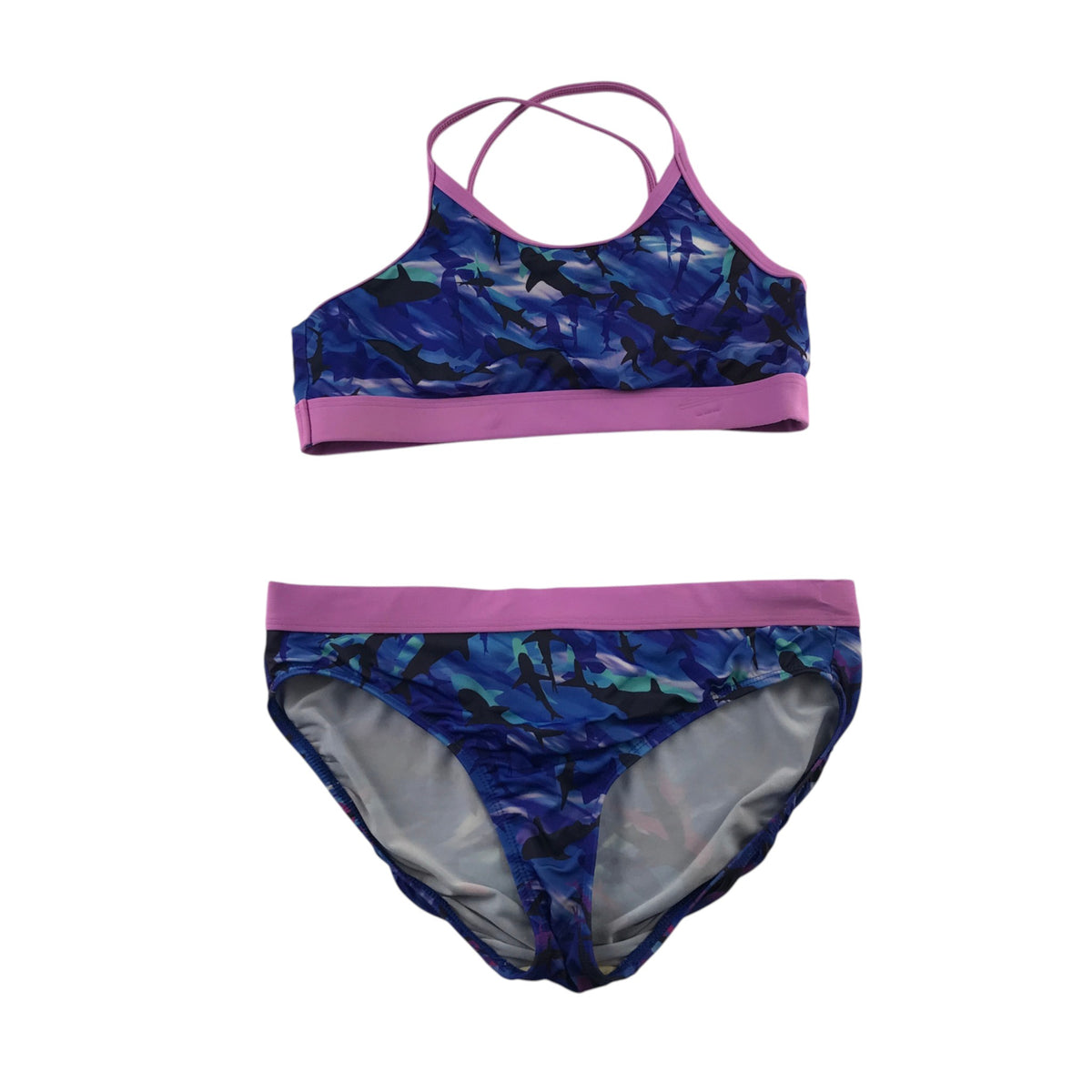 Land's End 9-10 years blue 2-piece swimsuit polyester elastane