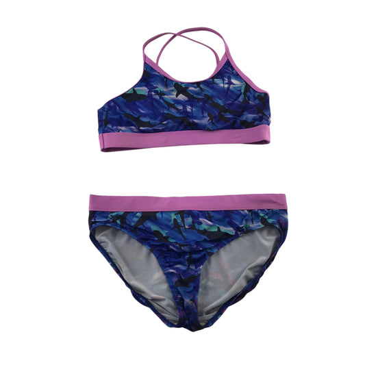 Land's End 9-10 years blue 2-piece swimsuit polyester elastane