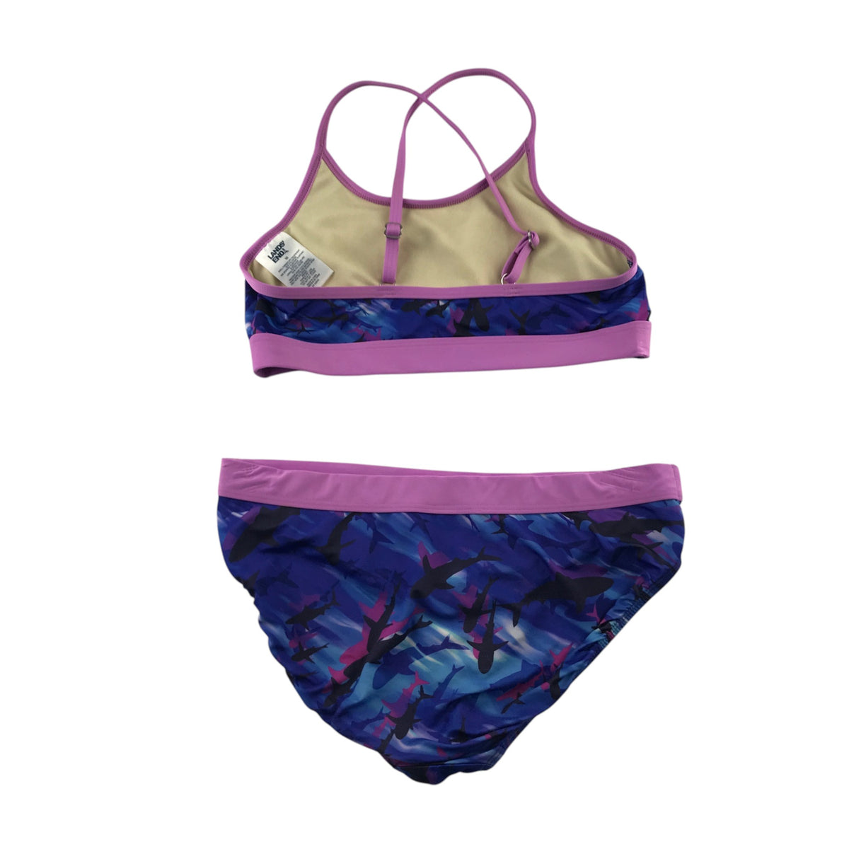Land's End 9-10 years blue 2-piece swimsuit polyester elastane