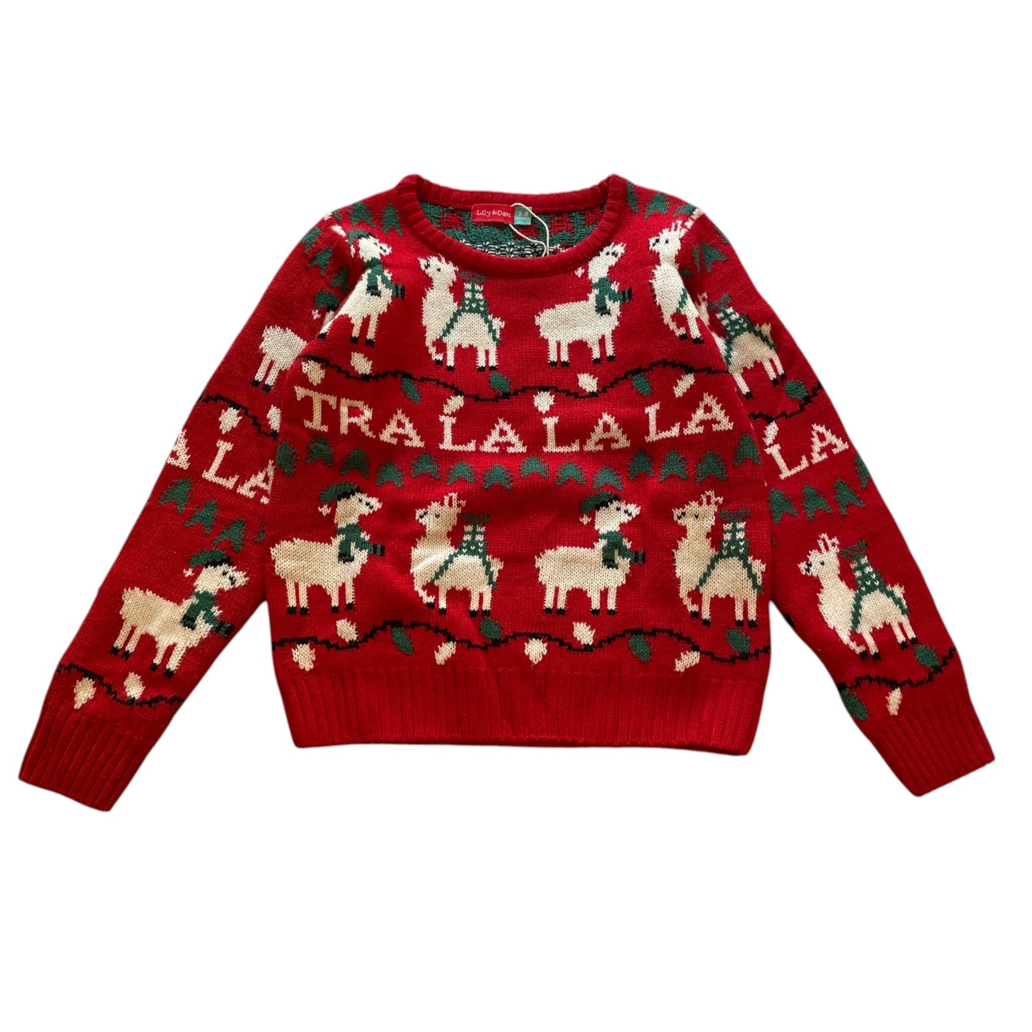 Lily and Dan 7-8 years red llama Christmas jumper acrylic