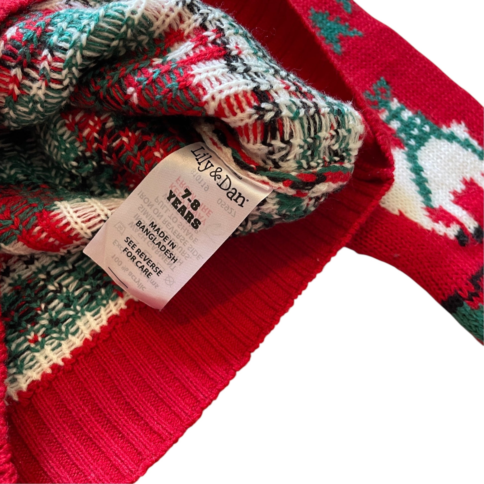 Lily and Dan 7-8 years red llama Christmas jumper acrylic