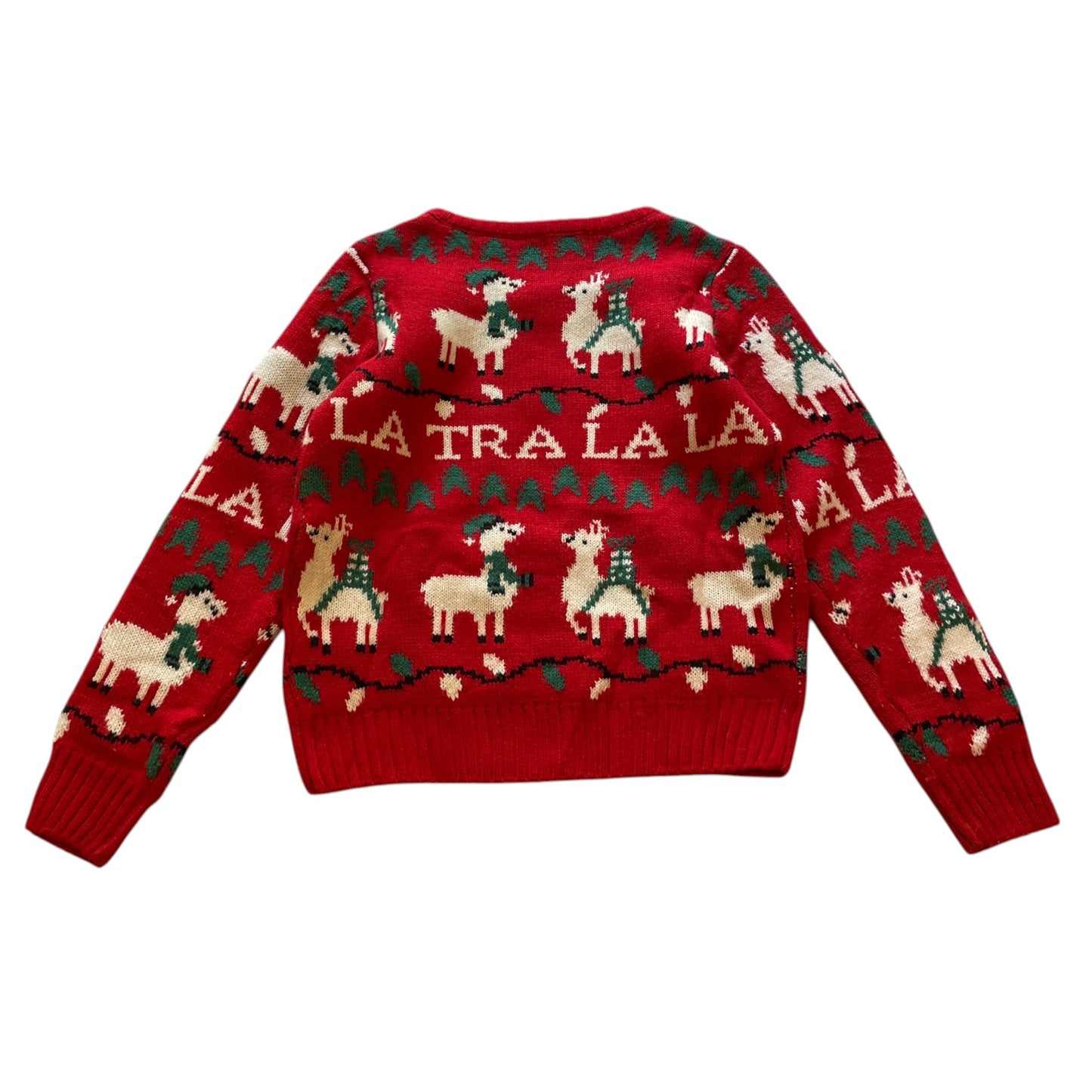 Lily and Dan 7-8 years red llama Christmas jumper acrylic