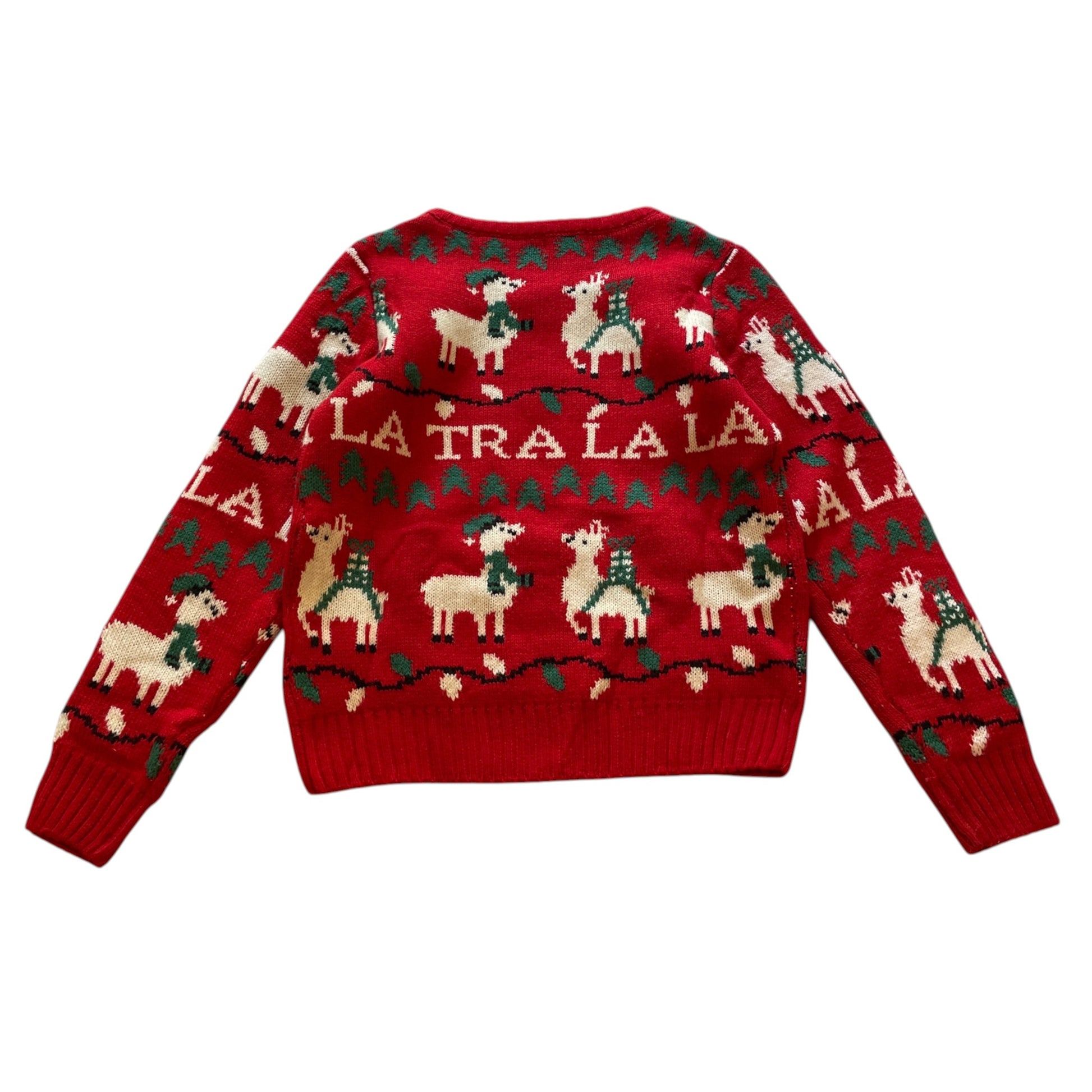 Lily and Dan 7-8 years red llama Christmas jumper acrylic