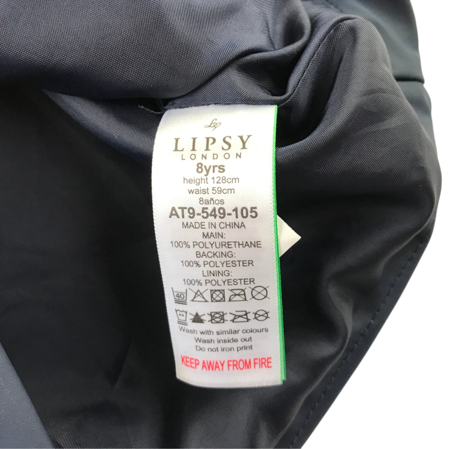 Lipsy London 7-8 years navy blue A-line raincoat polyurethane coated polyester