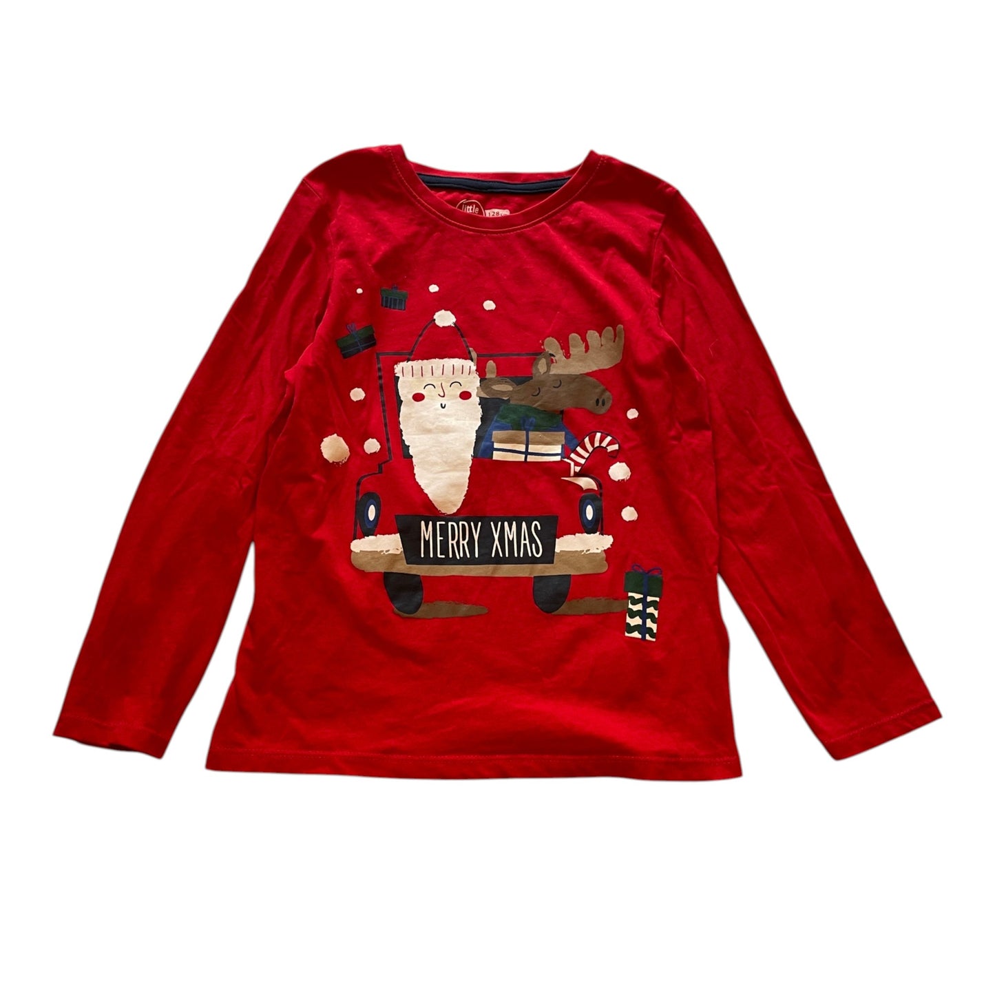 Little Kids 7-8 years red t-shirt Christmas Santa print cotton