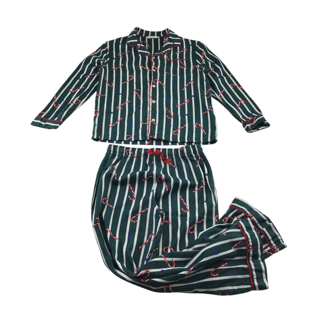 M&S 10-11 dark green stripe festive pyjama set cotton