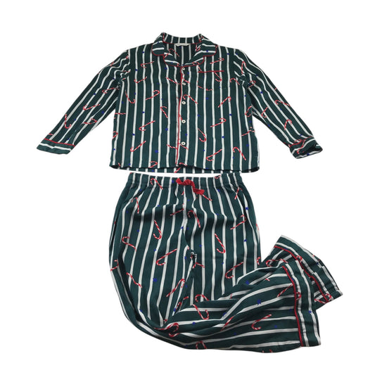 M&S 10-11 dark green stripe festive pyjama set cotton