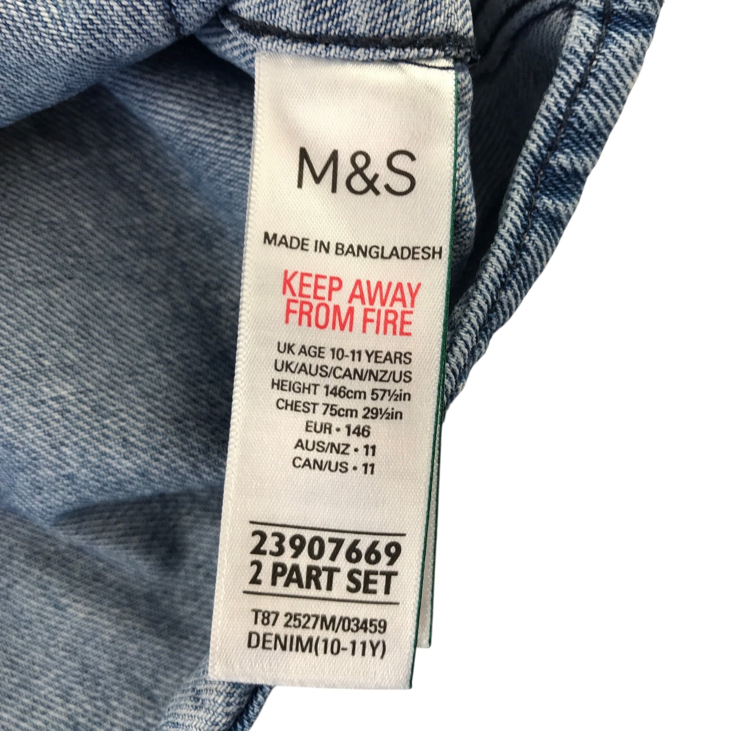 M&S 10-11 years blue panelled denim shacket