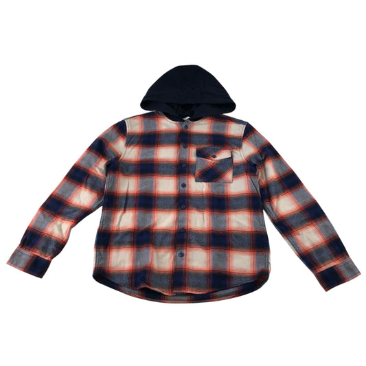M&S 11-12 years blue orange tartan flannel shirt cotton