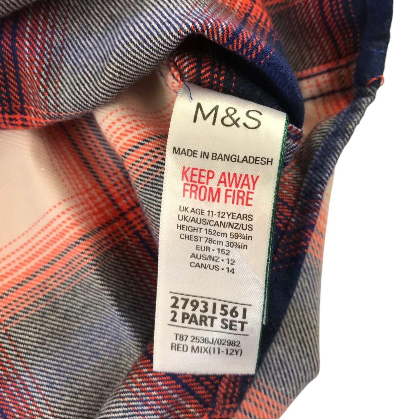 M&S 11-12 years blue orange tartan flannel shirt cotton